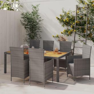 vidaXL Set De Comedor De Jard&iacute;n 7 Pzas Y Cojines Rat&aacute;n Sint&eacute;tico Gris Vidaxl