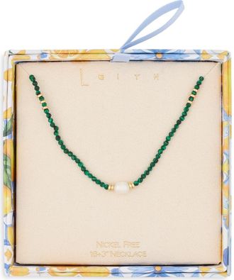 Leith Bead and Imitation Pearl Necklace in Green Multi- Gold at Nordstrom Rack