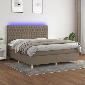 vidaXL Vidaxl - Cama Box Spring Colch&oacute;n Y Luces Led Tela Gris Taupe 160x200 Cm