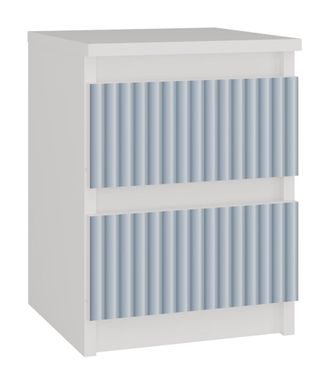 OEM Mesita De Noche Moderna Con 2 Cajones - Cuerpo Blanco, Frentes Azules