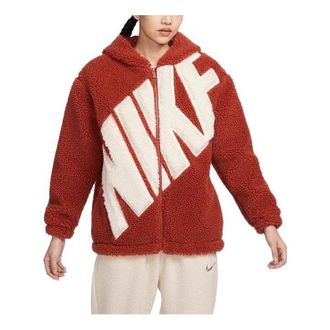 Nike (WMNS) Nike Jacket Sports Hooded Jacket Plush Red White FB8696-832