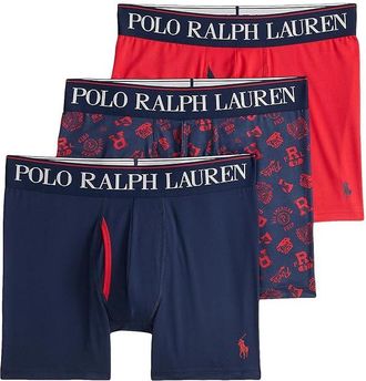 Polo Ralph Lauren 4D Flex Cooling Microfiber Boxer Brief 3-Pack Mens Underwear Cruise Navy/Rl Tossed Emblem Print/Rl2000 Red : MD