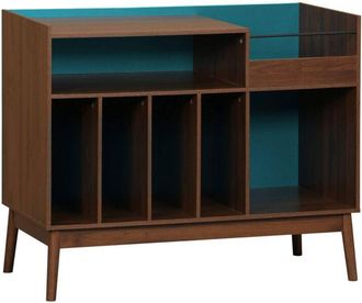 Sweeek Vintage two-tone vinyl furniture with wood decor and colored background 100cm blue - Nepal