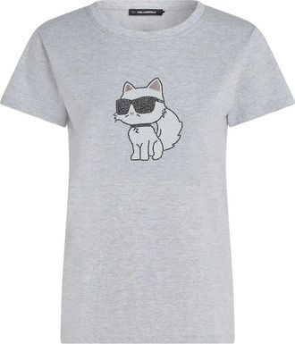 Karl Lagerfeld T-shirt Ikon Choupette con strass - Grigio