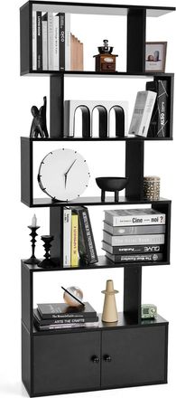 Costway Costway - Librer&iacute;a, Estanter&iacute;a En Forma De S De 6 Niveles Con Puertas, Estantes Decorativos De Madera Para Sal&oacute;n, Dormitorio, Oficina, 70 X 23 X 183 C