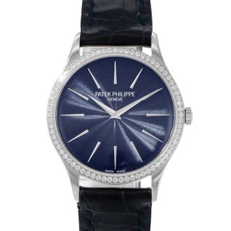 Patek Philippe Pre-owned Patek Philippe Calatrava Diamond Blue Dial Ladies Watch 4897G-001