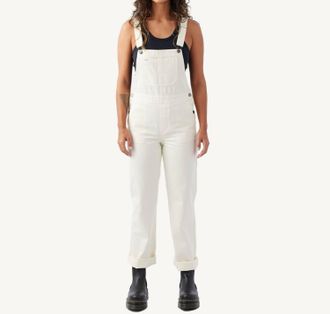 Judy Blue High Waist Cuffed Straight Overalls In Ecru