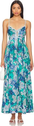 Free People Dream Weaver Maxi Dress Women Aqua Combo Asymmetrical Hem GBO2905