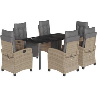vidaXL Set Comedor De Jard&iacute;n 7 Pzas Con Cojines Rat&aacute;n Sint&eacute;tico Beige Vidaxl