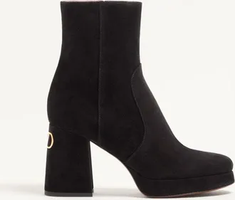 Valentino Garavani Fawcette Platform Ankle Boot In Split Leather 90Mm Woman BLACK 35.5
