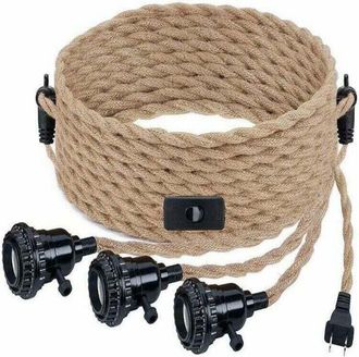 OEM [mai Usato]lampada A Sospensione Industriale Vintage Con Interruttore E Spina, Lampada A Sospensione A 3 Luci E27 Realizzata In Corda Di Canapa Per Pr