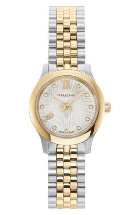 Ferragamo Duo Mini Diamond Bracelet Watch, 25mm in Two Tone at Nordstrom
