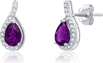 MAX + STONE 14k Yellow or White Gold Gemstone Pear Shape Drop Stud with Diamonds Accents