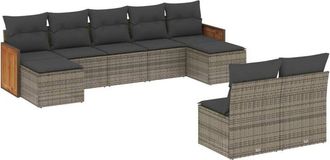 vidaXL Set De Muebles De Jard&iacute;n 9 Pzas Y Cojines Rat&aacute;n Sint&eacute;tico Gris Vidaxl