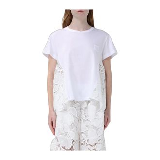 Meimeij Katoenen T-shirt met macram&eacute;-inzetstukken - Dames - Tops - Wit - Maat: 2XS Katoen