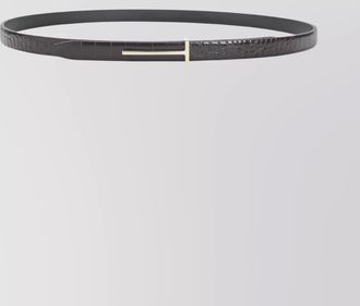 Tom Ford slim crocodile texture belt with gold-tone buckle