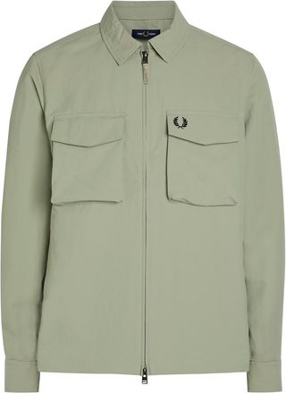 Fred Perry Logo-embroidered Crinkled Shell Overshirt - Light Green - XL