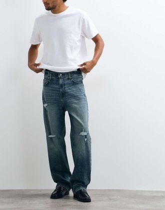 Hollister jeans super baggy con dettagli invecchiati lavaggio blu sporco