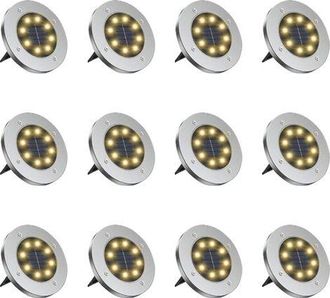 OEM Paquete De 12 Luces Solares, Pl&aacute;stico/acero Inoxidable, Led, Ip65, Color Plata