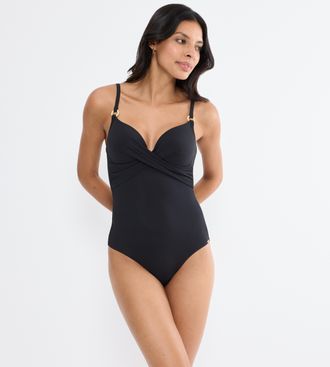 Triumph Badeanzug TRIUMPH Summer Twist, Damen, Gr. 38, Cup E, schwarz, Microfaser, Obermaterial: 77% Polyamid, 23% Elasthan, Badeanz&uuml;ge Badeanzug, Eleganz und