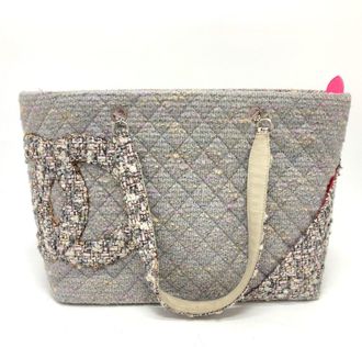 Chanel Ligne Cambon Purple Tweed Shoulder Bag Tote Bag (Pre-Owned)