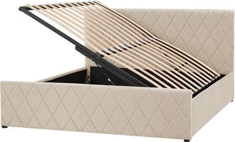 Beliani Eu King Size Velvet Bed Frame 5ft3 with Storage Tufted Headboard Beige Rochefort