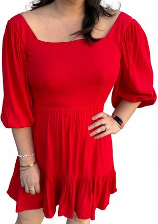 Apricot Square Neck Puff Sleeve Dress In Red