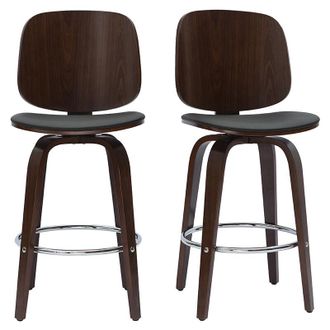 Miliboo Sgabelli da bar design girevoli nero e legno scuro H66 cm (set di 2) beck