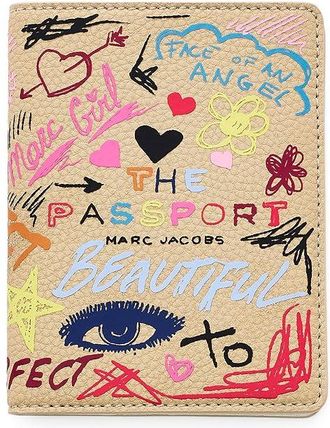 Marc Jacobs The Punk Scribble Passport Case Wallet Womens Handbags Beige, Leather/Polyester