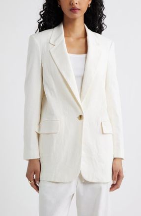 Open Edit Everyday Linen Blend Blazer in White at Nordstrom, Size Xx-Small