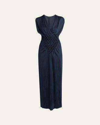Giorgio Armani Diamond Pleat Sleeveless Maxi Dress