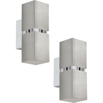 Loops 2 PACK Wall Light Colour Satin Nickel Chrome Square Shades GU10 2x3.3W Included in Metallics