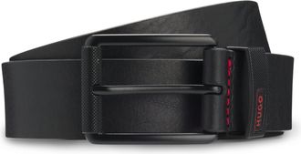 HUGO BOSS Lederg&uuml;rtel HUGO Geffrey Sz40, Herren, Gr. 110, schwarz 001, Leder, kontrastfarbene Details, unifarben, G&uuml;rtel Lederg&uuml;rtel, mit Dornschliesse, Logo an