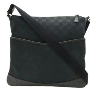 Gucci Vintage, unisex, Zwart, ONE Size, Leer, Pre-owned GG Canvas Leather Messenger Bag Black