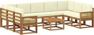 vidaXL Conjunto De Sof&aacute;s De Exterior 10 Uds. Natural Y Crema Vidaxl