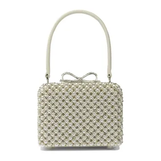Self Portrait Handbags, female, Gray, ONE SIZE, Pearl Bow Beige Handbag