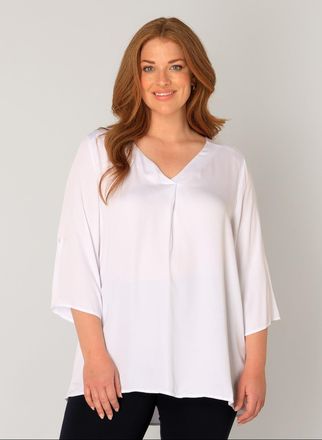 Base Level Curvy Shirtbluse BASE LEVEL CURVY Yanina, Damen, Gr. 54/56, weiss (wei&szlig;), Web, Obermaterial: 100% Viskose, unifarben, figurumspielend h&uuml;ftbedeckend, V-Aussc
