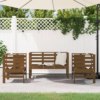 Berkfield Home Beautiful 3 Piece Garden Lounge Set Honey Brown Solid Wood Pine
