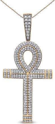 House of Brilliance 10K Yellow Gold 1 7/8 Ctw Diamond Ankh Cross Pendant Necklace for Men - NO CHAIN at Nordstrom
