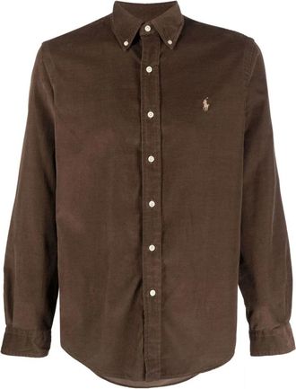 Polo Ralph Lauren Geborduurd Katoenen Overhemd - Heren - Casual Overhemden - Bruin - S - Katoen - Overhemden