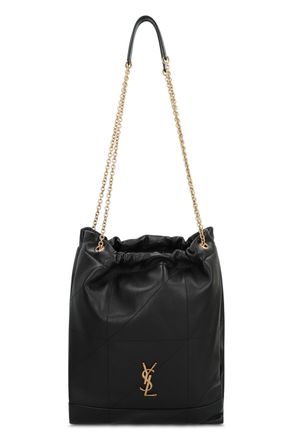 Saint Laurent Womens Black Leather Pouch With Metal Strap Lamb Clutch Bags