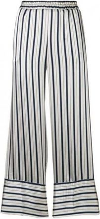Twinset Gestreepte Satijnen Flared Broek - Dames - Wijde Broeken - Blauw - S - Satijn - Broeken