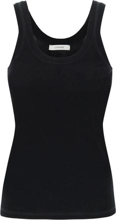 Christophe Lemaire Tops, Dames, Zwart, S, Katoen, Geribbelde Mouwloze Top Met Wijde Hals