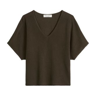 Marc O'Polo Gebreide Pullover - Dames - V-hals truien - Bruin - XL - Truien & Vesten