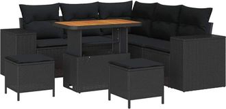 vidaXL Conjunto De Sof&aacute; De Jard&iacute;n Con Coj&iacute;n Con Almohada 8 Pcs Negro Vidaxl