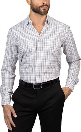 Eddie Bauer Trim Fit Plaid Dress Shirt in White/mushroom/navy at Nordstrom Rack, Size 14 - 32/33