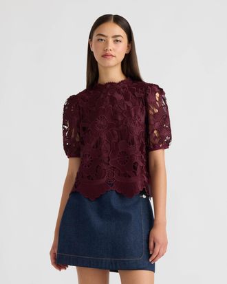 NVLT Womens Mock Neck Lace Top