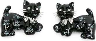 Yvmin Bloemenprint Katten Haarclips - Dames - Oorbellen - Zwart - ONE Size - Accessoires