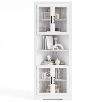 Costway Costway Wooden 171cm Tall Corner Cabinet Corner Triangular Buffet Cabinet in White