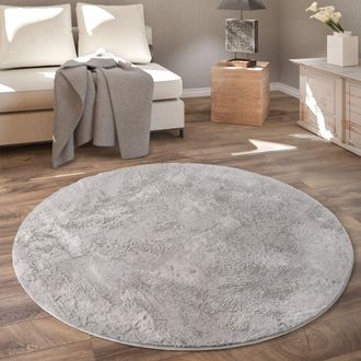 Paco Home Paco Home - Alfombra Redonda, Salon Dormitorio Pasillo Comedor Piel Imitaci&oacute;n Mullida Suave &Oslash; 160 Cm Redondo, Gris